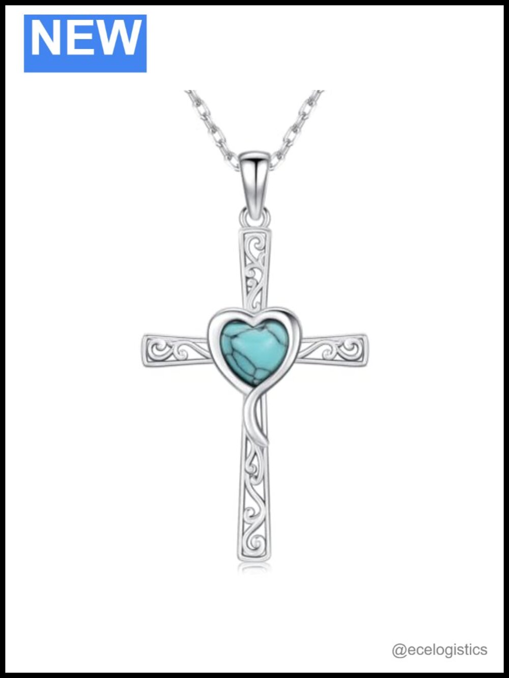 925 Sterling Silver Turquoise Cross Necklace Christian Pendant